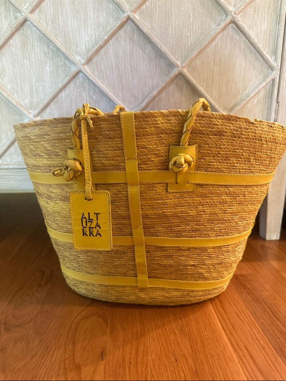 Altuzarra Yellow Braided-Handle Straw Tote
